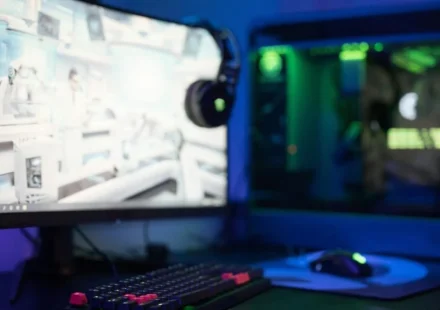 gaming setup with ergonomic chair